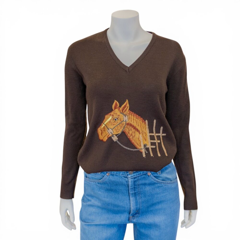 Vintage 70s LeRoy Horse Sweater – Brown Equestrian Knit